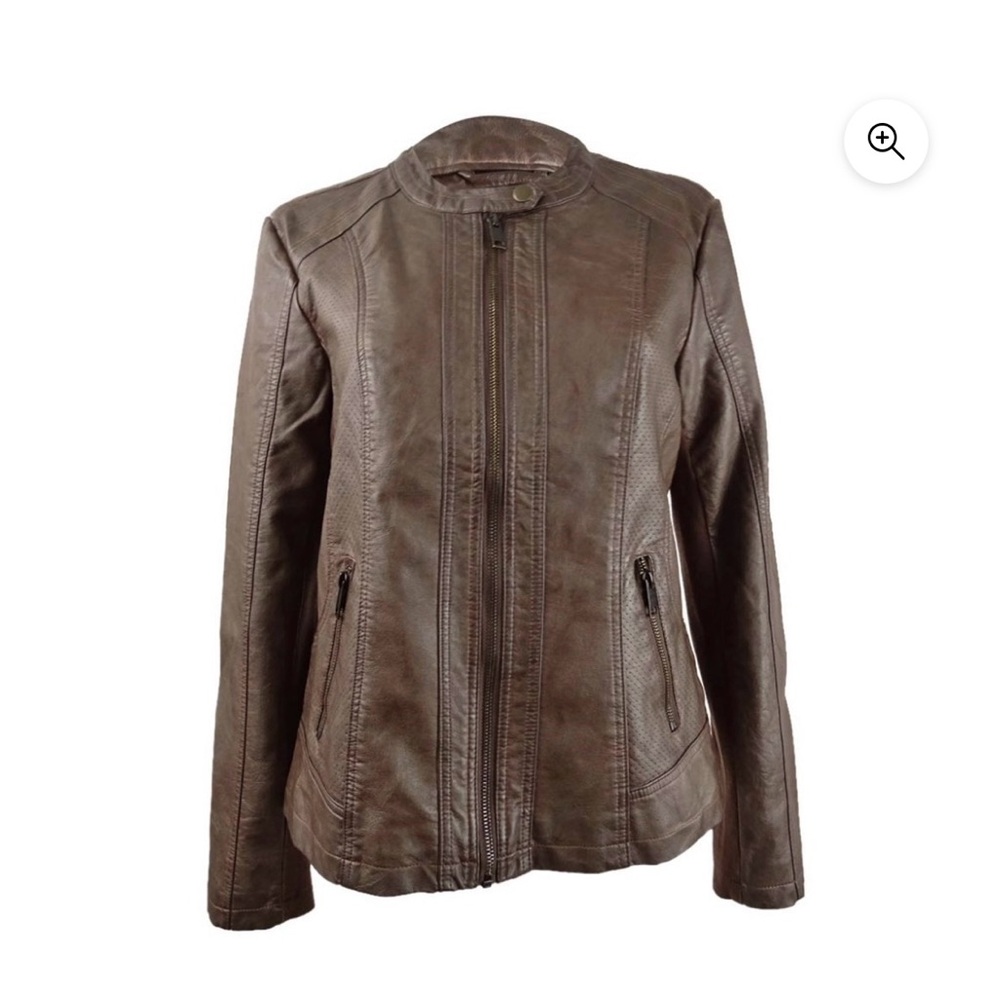 Style & Co brown faux, leather jacket small petite